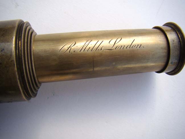 An antique four-draw mahogany barreled Telescope by Robert Mills of London circa 1820-1850. — image 2